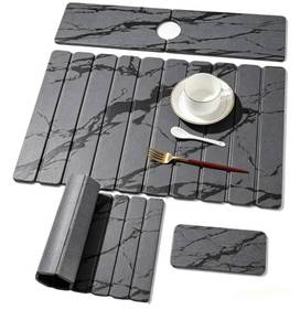 lot 46381 image: 3pcs, Large Stone Dish Drying Mat for Kitchen Counter, Quick Dry Diatomaceous Earth Mat with Sink Faucet Pad, Marble Water Absorbing Stone Drying Mats for Dishes, Bottles and Cups - Retail $33