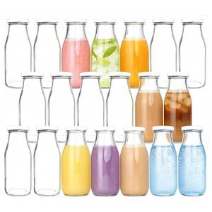 lot 46393 image: 12 oz Glass Bottles, Glass Milk Bottles with Lids, Vintage Breakfast Shake Container, Vintage Drinking Bottle with Chalkboard Labels and Pen for Party,Kids,Set of 20 - Retail $29