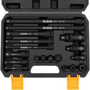 lot 46397 image: 18-Pieces Impact Socket Extension Set 14, 38 & 12 Drive Socket Extension Bar, Socket Adapter Set, Swivel Universal Joints & Impact Coupler - Retail $26