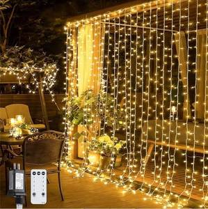 lot 46260 image: 300 LED Remote Control Curtain Lights, Plug in Fairy Curtain Lights Outdoor, Window Wall Hanging String Lights for Bedroom Indoor Dorm Backdrop Wedding Party Patio Christmas Decor, Warm White - Retail $20