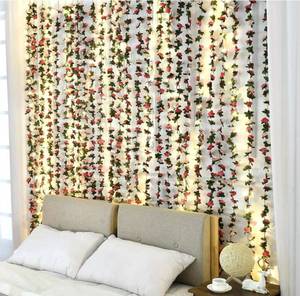 lot 46270 image: 5Pcs 41Ft Flower Garland Artificial Rose Vines with 32.8Ft String Lights, Cute Fake Hanging Flower Vines Floral Garland Decorations for Wedding Party Wall Room Decor Aesthetic - Retail $22