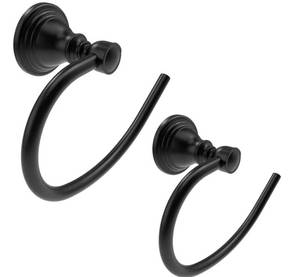 lot 46271 image: Towel Ring 2 Pack, Stainless Steel Hand Towel Holder for Bathroom Wall Mount, Heavy Duty Towel Hanger for Kitchen, Bath, RV (Matte Black) - Retail $36