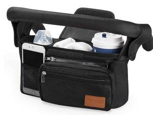 lot 46272 image: Universal Stroller Organizer with Insulated Cup Holder Detachable Phone Bag & Shoulder Strap, Fits for Stroller Like Uppababy, Baby Jogger, Britax, BOB, Umbrella and Pet Stroller - Retail $27