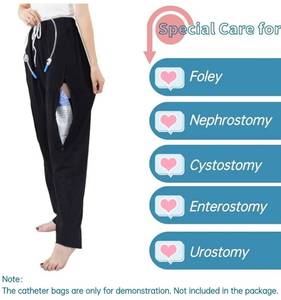 lot 46273 image: Catheter Leg Bag Pants for MenWomen, Urine Bag Holder Pants with 2 Zippered Side Pockets, Holding 2x2000ml Catheter Bag for Nephrostomy, Foley, Cystostomy, Enterostomy, Urostomy Patients (M, Black) - Retail $31