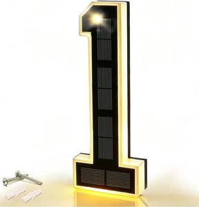 lot 46274 image: 9 Inch Solar Lighted House Numbers for Outside, Waterproof LED Illuminated Address Sign, Personalized Digital Lamp for Home Exterior Residences Apartments Hotels Factories (Number 1-Black) - Retail $23