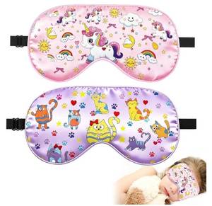 lot 46285 image: 2 Pcs Sleep Mask for Kids Girls, Silk Eye Covers for Sleeping, Adjustable Strap & Light Blocking Design, Childrens Bedtime Blindfold for Travel and Home Use (Rainbow Unicorn) - Retail $7