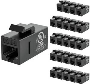 lot 46292 image: VCE CAT6 RJ45 Keystone Couplers (UL Listed), 25-Pack Ethernet Keystone Jack Female to Female UTP for Cat6Cat5eCat5 Network Cable, 1000 Mbps, Black - Retail $21