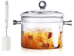 lot 46294 image: Clear Glass Simmer Pot for Stove Potpourri Cooking Saucepan with Cover Cookware Set Heat-Resistant Stovetop Pot And Pan with Lid, Soup, Milk, Baby Food,Fruit and Spices 1.5L 50 FL OZ - Retail $17