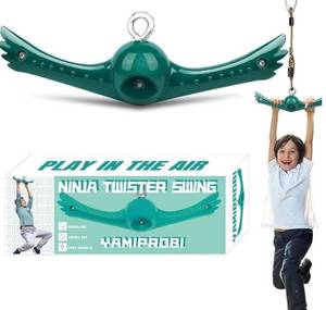 lot 46297 image: Swing Spins Set 360° Handle Twist-Spin Flips Toy - Slackline Attachments Activate Play Powers - Accessories for Kids Playground and Backyard Fun, Green - Retail $23
