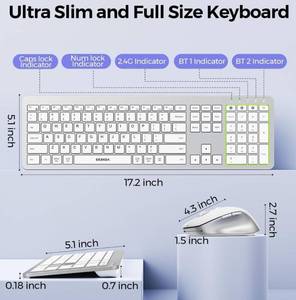 lot 46301 image: Wireless Keyboard and Mouse Combo for Windows PC, Laptop, Mac, iPad, Bluetooth & 2.4G 3-Device Multi-Connection, Ultra Slim Full Size Quiet Keyboard, Adjustable DPI Mouse, white and pink - Retail $40