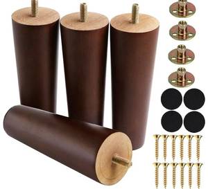 lot 46303 image: 6 Inches Round Solid Wood Furniture Legs Set of 4, Brown Wooden Replacement Feet with Threaded 516 Hanger Bolts for Sofa, Couch, Armchair, Cabinet, TV Stand, Ottoman and Dresser - Retail $18