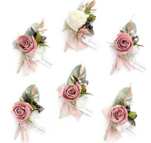 lot 46316 image: Lings moment Boutonniere for Men, 6pcs Groom Groomsmen Boutonniere with Built-in Pins, Artificial Flowers for Wedding DecorPromHomecoming, etc.Dusty Rose Mauve - Retail $39