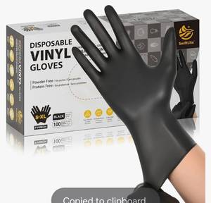 lot 46320 image: Black Vinyl Gloves, Food Grade Gloves Disposable Latex Free & Powder Free, Guantes for Cleaning Cooking Food Prep, s - Retail $7