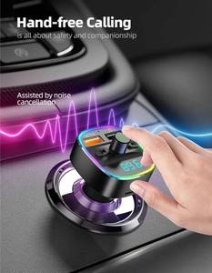 lot 46322 image: Bluetooth FM Transmitter, Bluetooth Car Adapter with Dual USB Charger Wireless Radio Car Kit MP3 Player Support TF Card & USB Disk, Hands-Free Calling, 7 Colors Led Backlit Light, Black - Retail $10