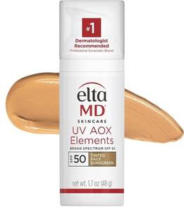 lot 46327 image: EltaMD UV AOX Elements Tinted Face Sunscreen, SPF 50, 100% Tinted Mineral Sunscreen for Sensitive Skin and Dry Skin with Antioxidants, 1.7 oz Pump - Retail $46