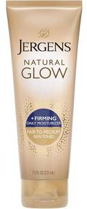 lot 46328 image: Jergens Natural Glow Firming Self Tanner Body Lotion, Fair to Medium Skin Tone, Sunless Tanning Moisturizer with Collagen and Elastin. Helps to Visibly Reduce Cellulite, 7.5 Fl Oz - Retail $12