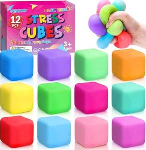 lot 46335 image: 12 Pack Slow Rising Stress Cube, Dough Stress Balls Squishy Fidget Toys for Anxiety Relief, Soft Fidget Cube, Pull Stretch Squishy Toys for Classroom Prize, Party Favors for Kids Adults - Retail $22
