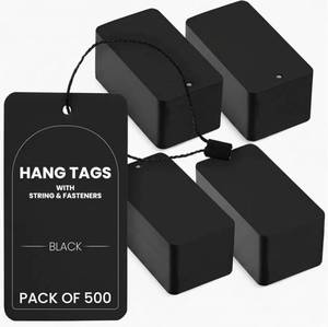 lot 46336 image: 500-Pack Blank Hang Tags with String and Fasteners - 2 x 3.5 in Cardstock Paper Tags for Labeling, Pricing, and Gifting - Versatile Brown Tags for Retail, Clothing, Gifts, and Craft Projects - Retail $20