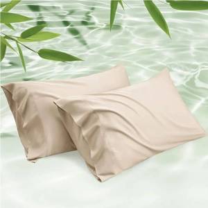 lot 46337 image: Pillow Cases Queen, Cooling Pillow Cases, Rayon Derived from Bamboo Beige Pillowcases Queen Size Set of 2, PureWoven Silky Soft Bedding Pillow Covers with Envelope Closure, 20x30 Inches - Retail $17