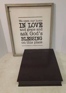 lot 5 image: Wood Lap Desk & Wood Framed Blessings Artwork - 16in W x 20in T