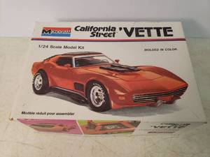 lot 35 image: RARE Vintage 1973 Monogram California Street Vette 124 Scale Model Kit - In Original Box - Car mostly assembeled with Finishing Parts included - Includes Original Instruction Sheet