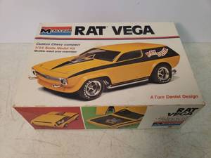 lot 36 image: RARE Vintage 1973 Monogram Rat Vega - Tom Daniel Design - 124 Scale Model Kit - In Original Box - Car mostly assembeled with Finishing Parts & Unused Stickers included - Includes Original Instruction Sheet