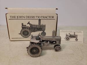 lot 44 image: Vintage Collectible Cast Pewter Historic Collection John Deere 730 Tractor #JDM-006 - Made in USA by Spec Cast - in Original Box with info. cards