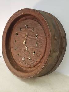 lot 122 image: Man Cave Ready Vintage Molded Foam KEG Wall Clock - 20in W x 6in D - Battery Operated
