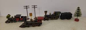 lot 132 image: Vintage IDEAL Plastic Model General Trains, Westen & Atlantic Railroad Tender Car, Accessory SignElectric Poles, and Wood Base Tree