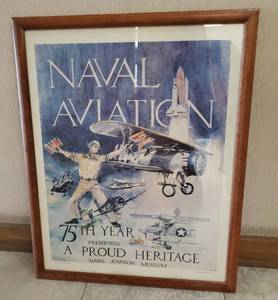 lot 146 image: Vintage 1985 Artist Signed Naval Aviation 75th Year Museum Print - by R. L. Rasmussen - in Custom Wood Presentation Frame - 24in W x 30in T