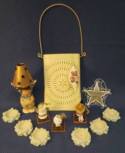 lot 165 image: Snowman Votive Lamp, Snow & Stars Votive Holders, Marshmellow Design Ornaments - Serenity & Glass Bear Ornaments, and Hammered Metal Hanging Wall Pocket