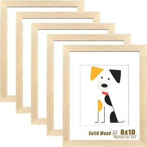 lot 6093 image: LUCKYLIFE 8x10 Picture Frame, Solid Natural Wood Mat for 5x78x10