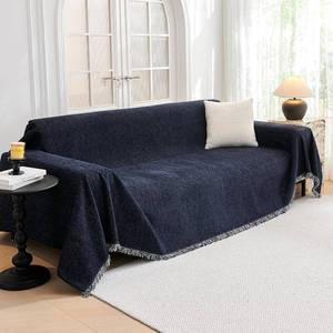 lot 6138 image: $80 2 Pack MYSKY HOME Sofa Covers 71x118 Navy Blue, Tassels