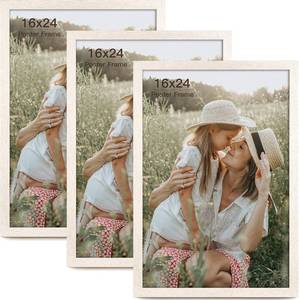 lot 6156 image: Momentworth 16x24 Frame Set of 3, White Wood Grain (3 Pack)