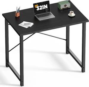 lot 6163 image: DUMOS 32-Inch Computer Desk, Writing Study Table, Wood Black