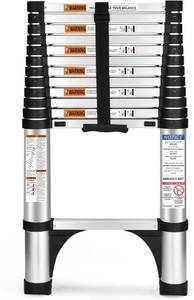 lot 6169 image: $150 Soctone Telescoping Ladder, 12.5 ft Aluminum Ladder, 330 lb