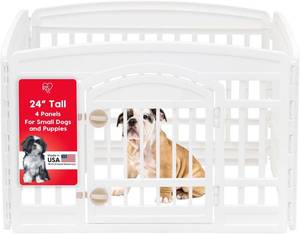 lot 6170 image: $50 IRIS USA Dog Playpen with Door, 24 4-Panel Exercise Pen, White