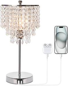lot 6171 image: Touch Crystal Table Lamp with USB-CUSB-A Ports, 3-Way Dimmable