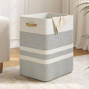 lot 6186 image: Nunsino 87L Laundry Hamper with Leather Handles, GreyWhite