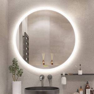 lot 6210 image: $148 OKISS Wall-Mounted LED Round Mirror, 28x28, 3-Color Dimmable