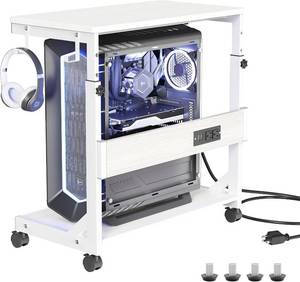 lot 6227 image: $80 Adjustable Computer Tower Stand with USB Port and Charge Station