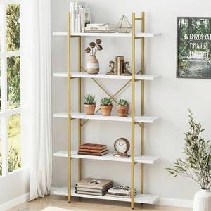lot 6244 image: $75 5-Tier Bookshelf Organizer White Faux Marble Display Shelf