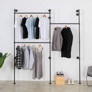 lot 6250 image: $110 Wall Mounted Industrial Pipe Clothing Rack - Heavy Duty Black