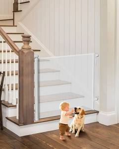 lot 6252 image: Retractable Baby Gate for Stairs 55 Wide Mesh, 34 Tall, White