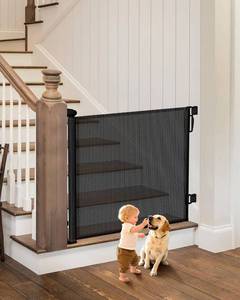 lot 6270 image: Retractable Baby Gate 55 Wide Mesh, Anti-Crawling Hook, 34 Tall