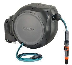 lot 6274 image: $199 GARDENA Retractable Garden Hose Reel 50 ft x 12 Wall Mounted