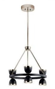 6 Light Chandelier in Black and Polished Nickel, 19 W x 38 H