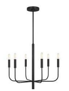 lot 14776 image: 6 Light Chandelier,  Black, Approximately 40 H x 26 W