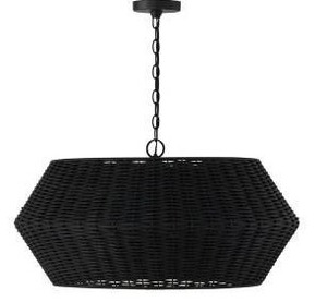lot 14819 image: Capital Lighting Modern Woven Rattan Hexagon Pendant Ceiling Light Fixture, Black, Approximately 29in Wide