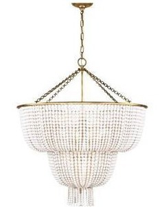 lot 14824 image: Jacqueline 32 Two-Tiered Chandelier with Draped White Glass by AERIN, Retail $3,899.00